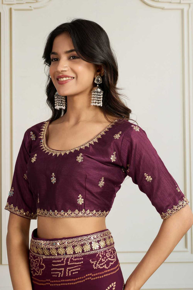 Wine Bandhani Printed Georgette Saree