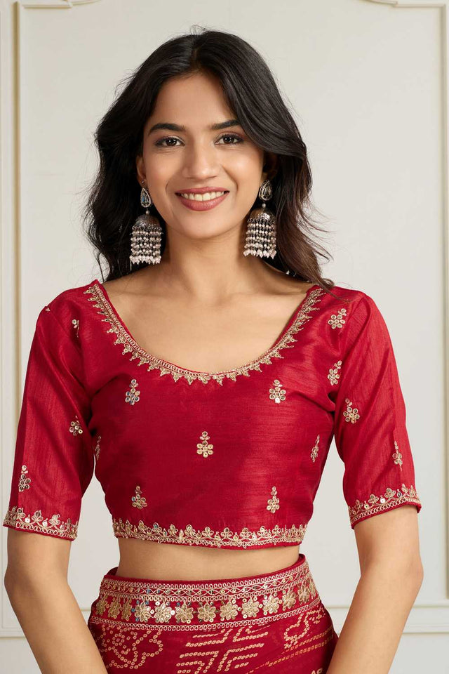 Maroon Bandhani Printed Georgette Saree