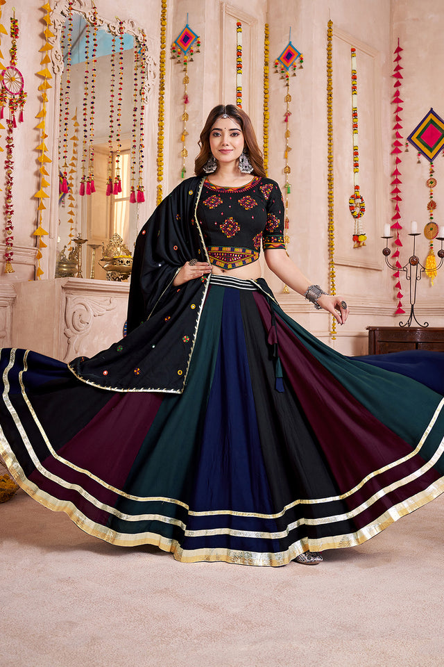 Multi Color Solid with Lace Work Cotton Lehenga (ACA1454)