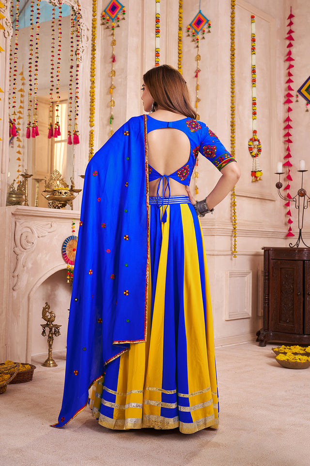 Multi Color Solid with Lace Work Cotton Lehenga