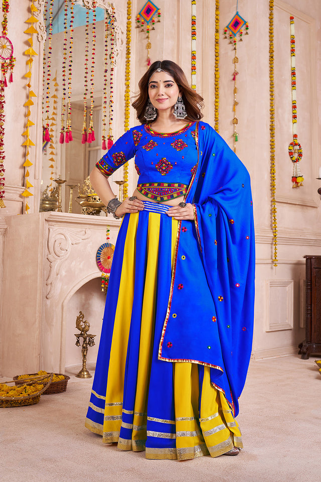 Multi Color Solid with Lace Work Cotton Lehenga