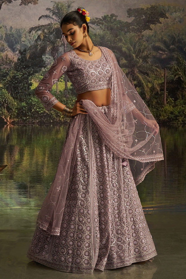 Mauve Sequin with Embroidered Net Lehenga