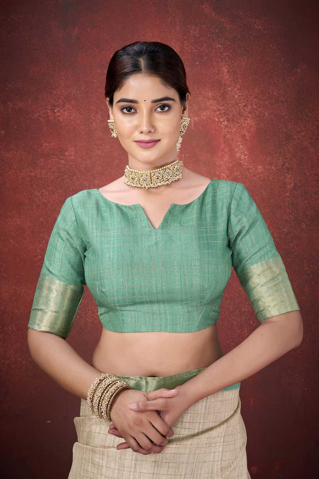 Cream Floral Printed Silk Saree