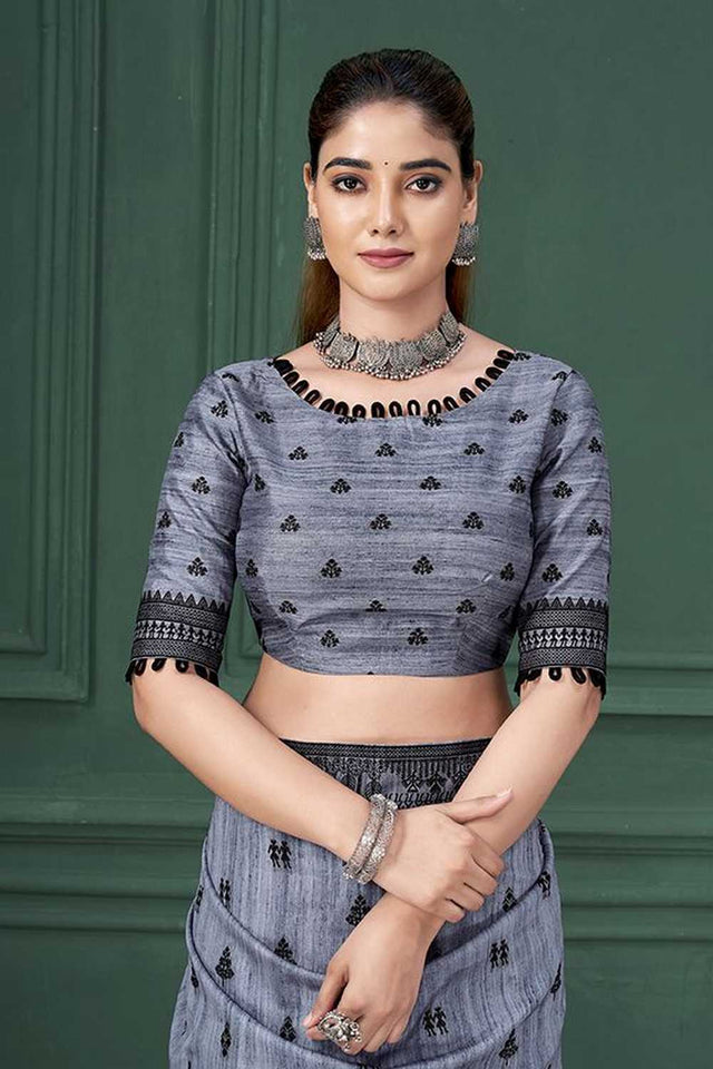 Blue Warli Printed Silk Saree