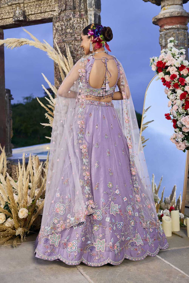 Lavender Floral Embriodered Satin Lehenga (ACA1890)