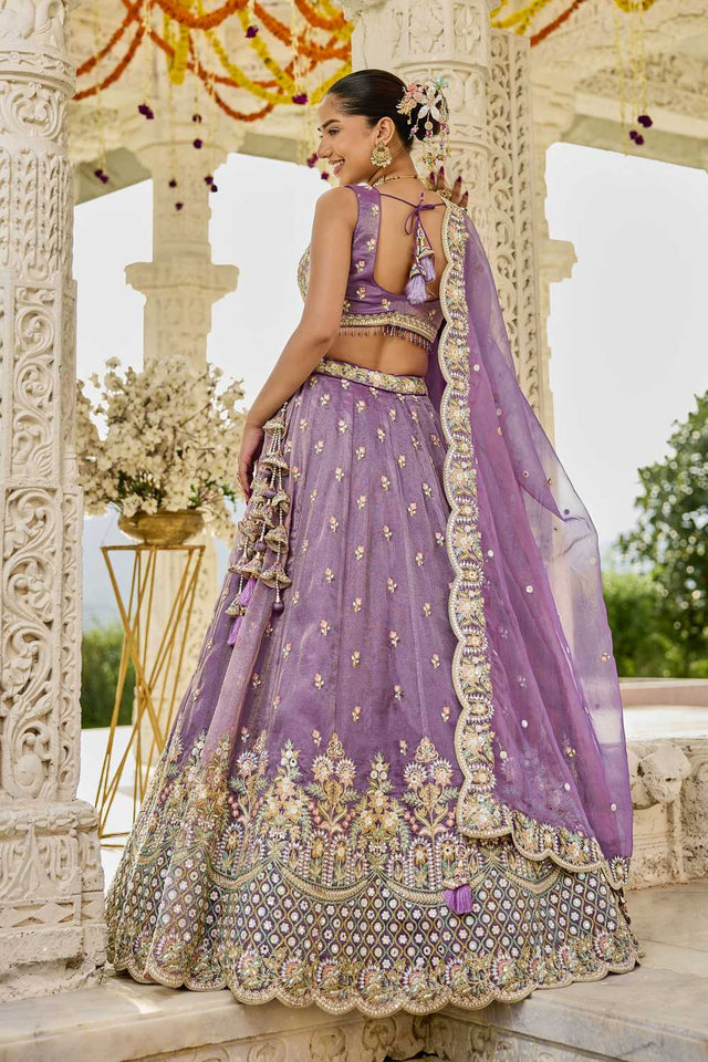 Purple Floral Embriodered Satin Lehenga
