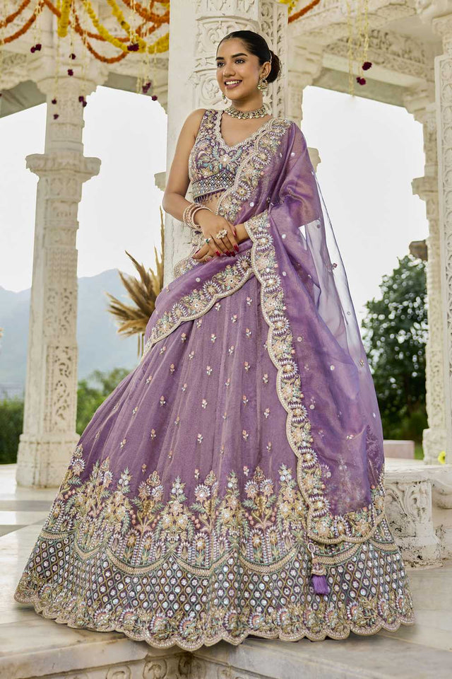 Purple Floral Embriodered Satin Lehenga
