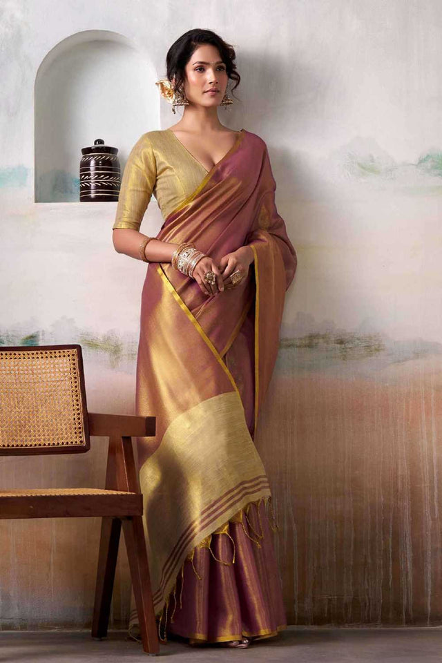 Purple Solid Tissue Saree