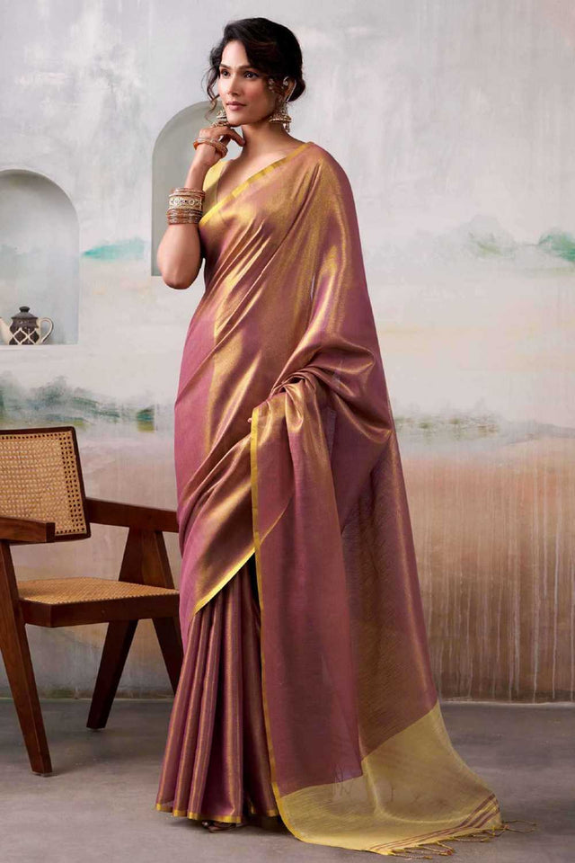Purple Solid Tissue Saree
