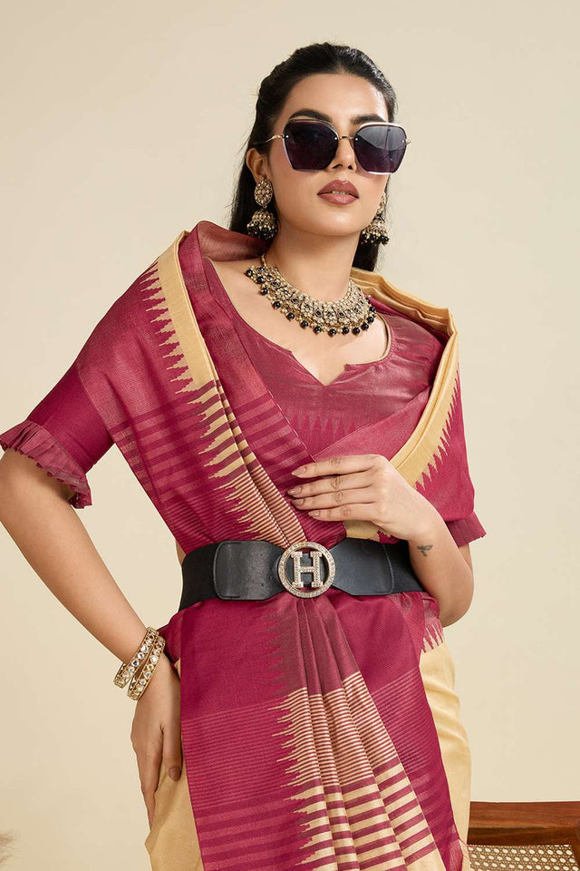 Cream Woven Silk Saree