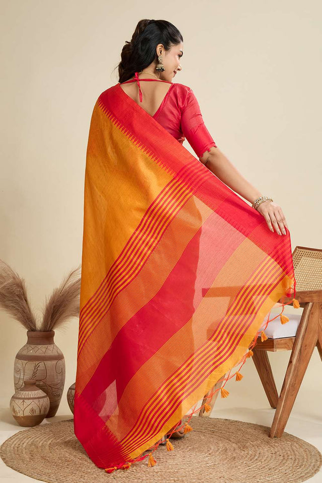 Mustard Woven Silk Saree