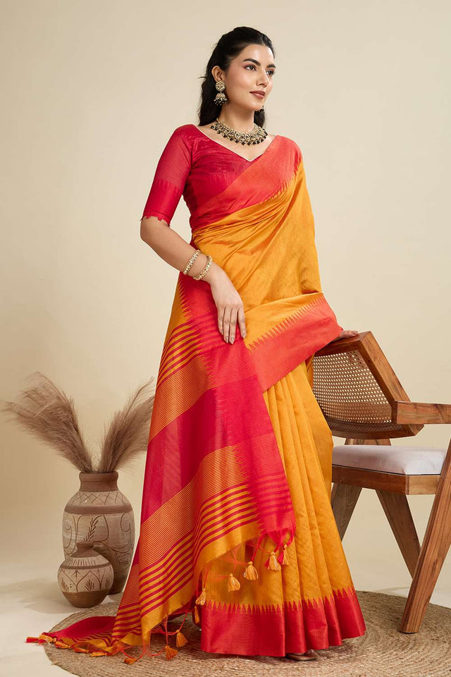 Mustard Woven Silk Saree
