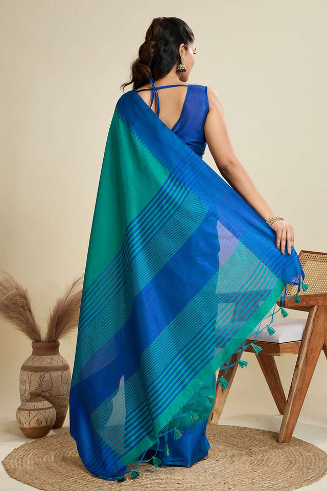 Turquoise Woven Silk Saree