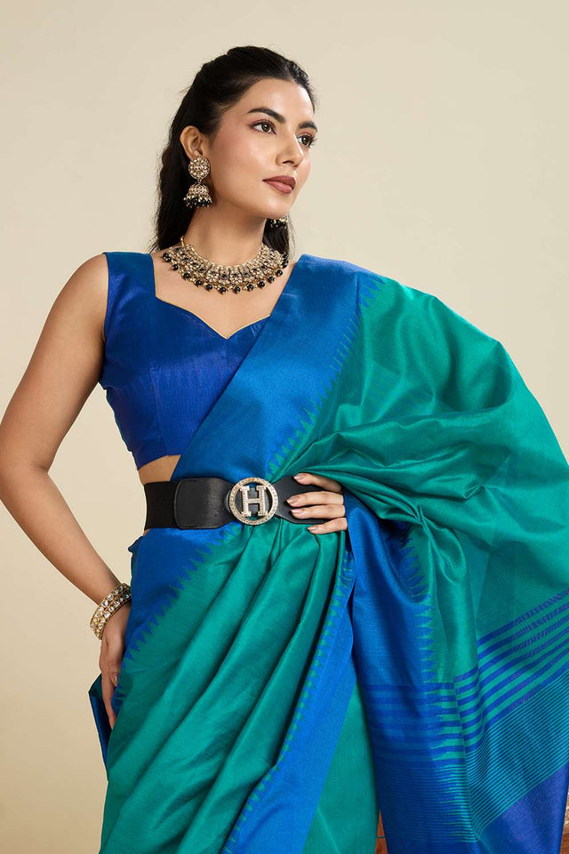 Turquoise Woven Silk Saree