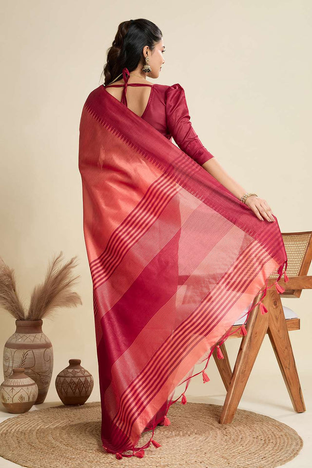 Peach Woven Silk Saree