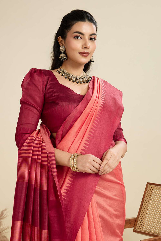 Peach Woven Silk Saree