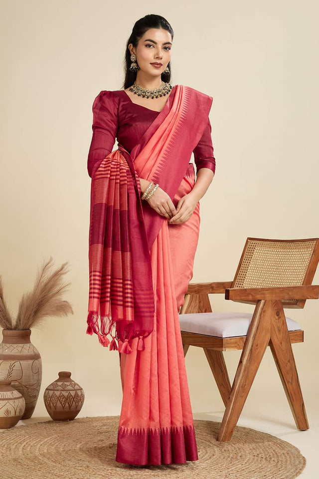 Peach Woven Silk Saree