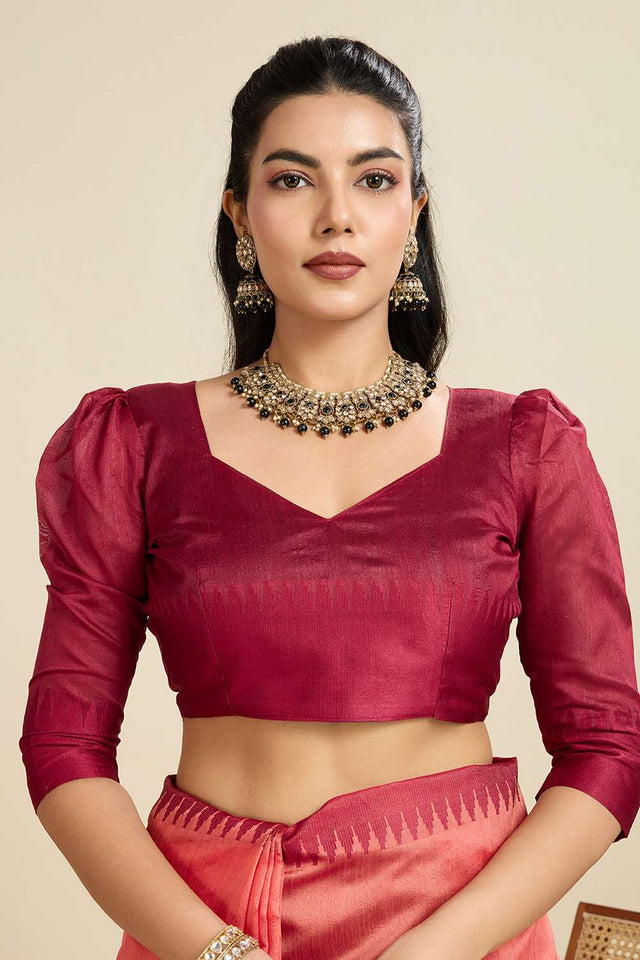 Peach Woven Silk Saree