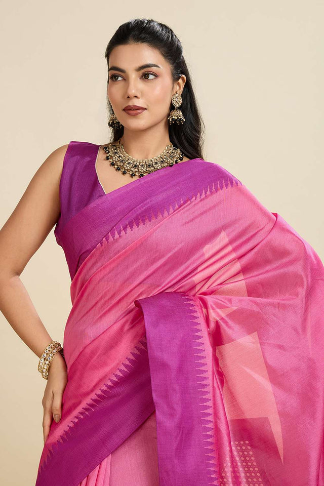Pink Woven Silk Saree