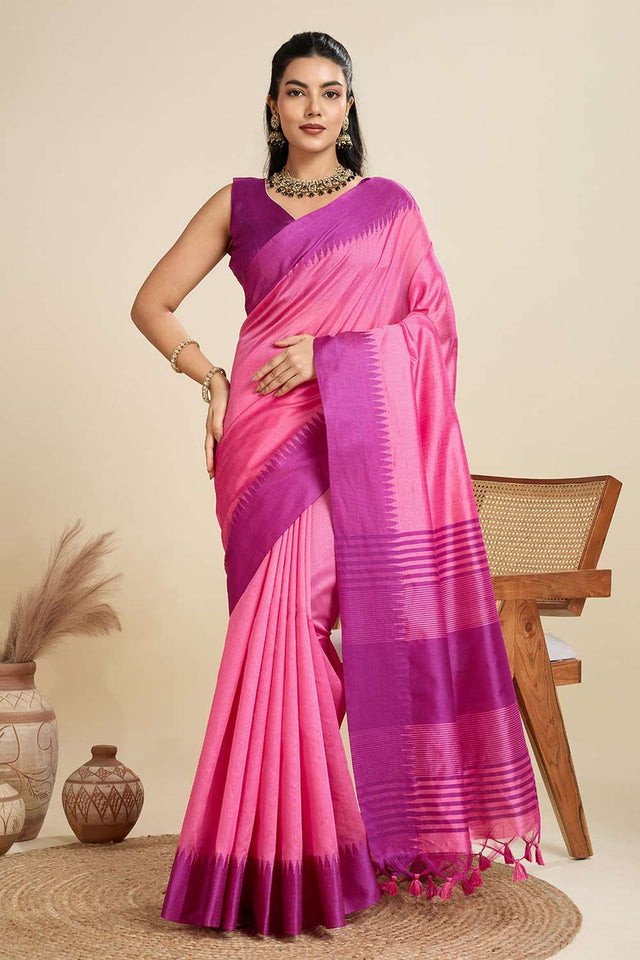 Pink Woven Silk Saree