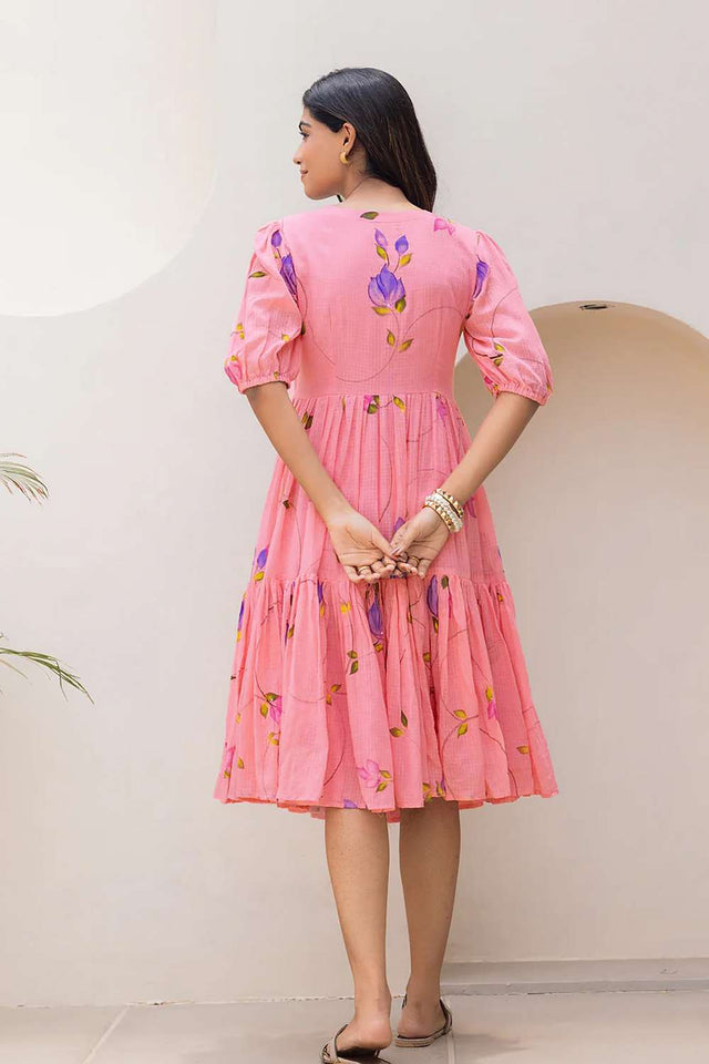 Pink Floral Printed Dresses