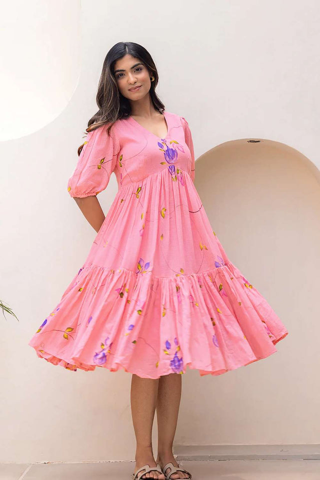 Pink Floral Printed Dresses