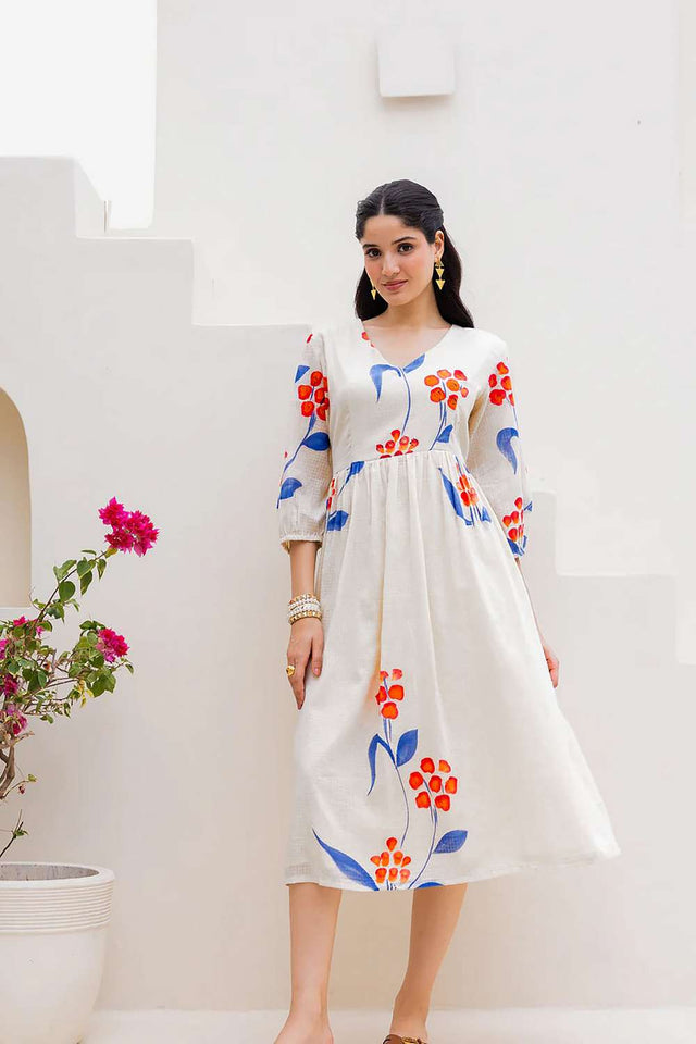 White Floral Printed Dresses