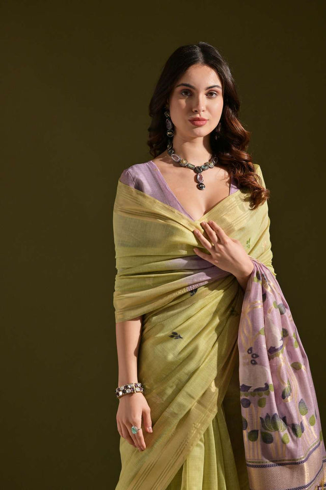 Green Woven Cotton Saree