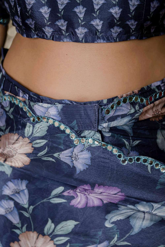 Lavender Floral Printed Chinon Ready to Wear Saree