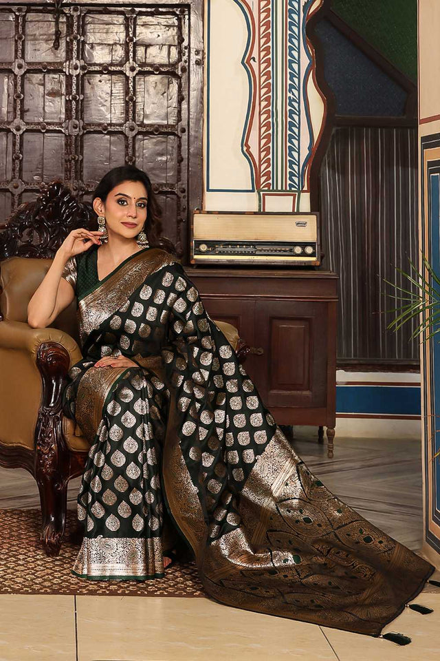 Green Woven Silk Blend Saree