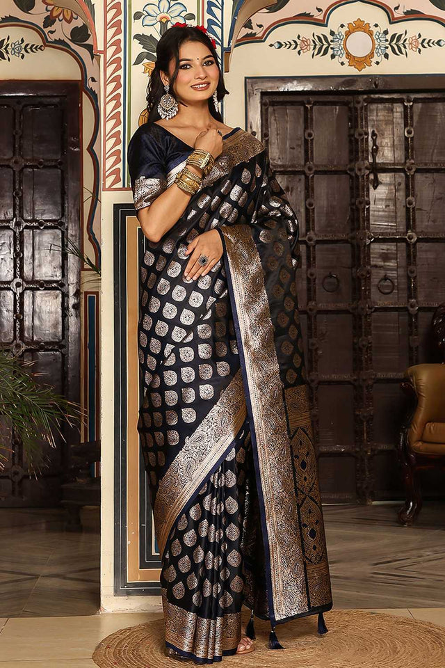 Blue Woven Silk Blend Saree