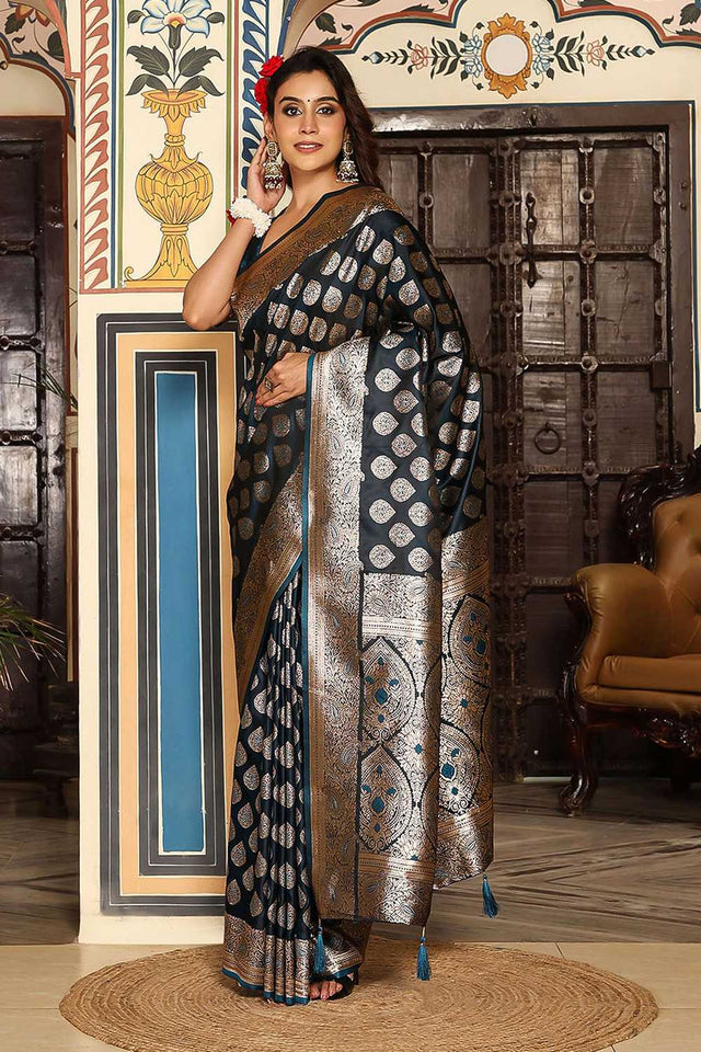 Turquoise Woven Silk Blend Saree