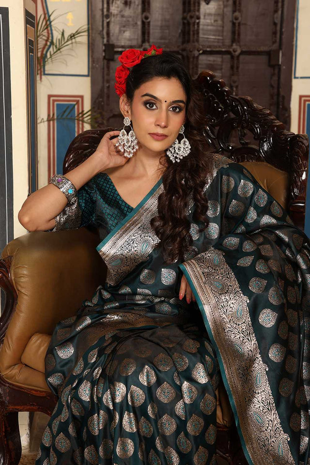 Green Woven Silk Blend Saree