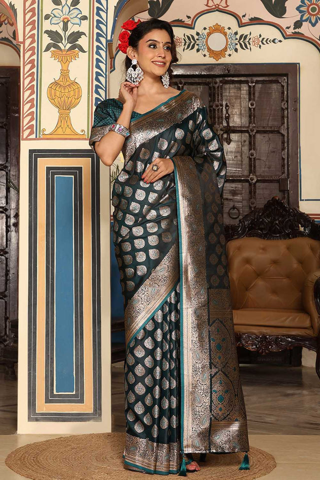 Green Woven Silk Blend Saree