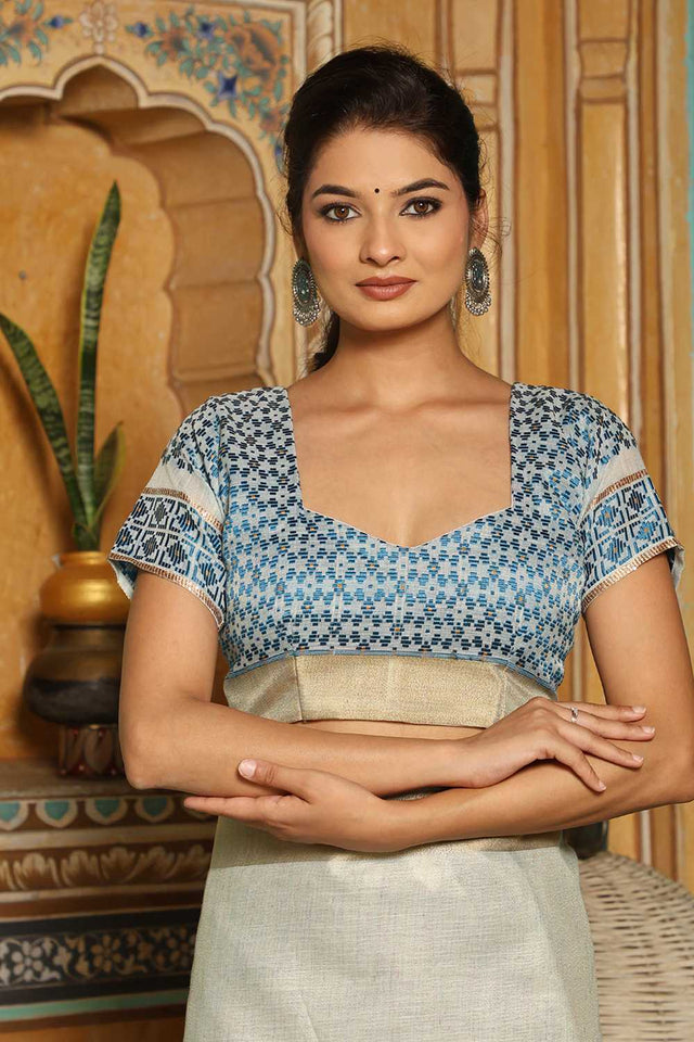 Sky Blue Woven Linen Saree