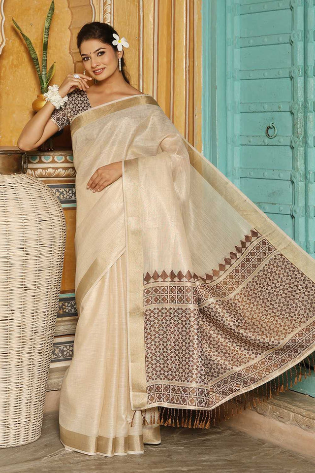 Brown Woven Linen Saree