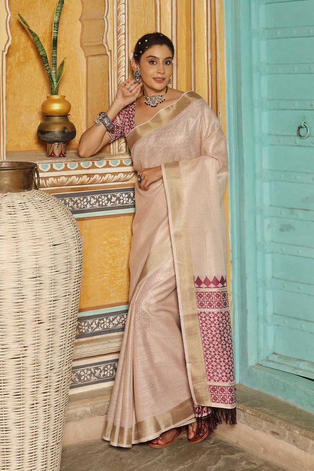 Wine Woven Linen Saree