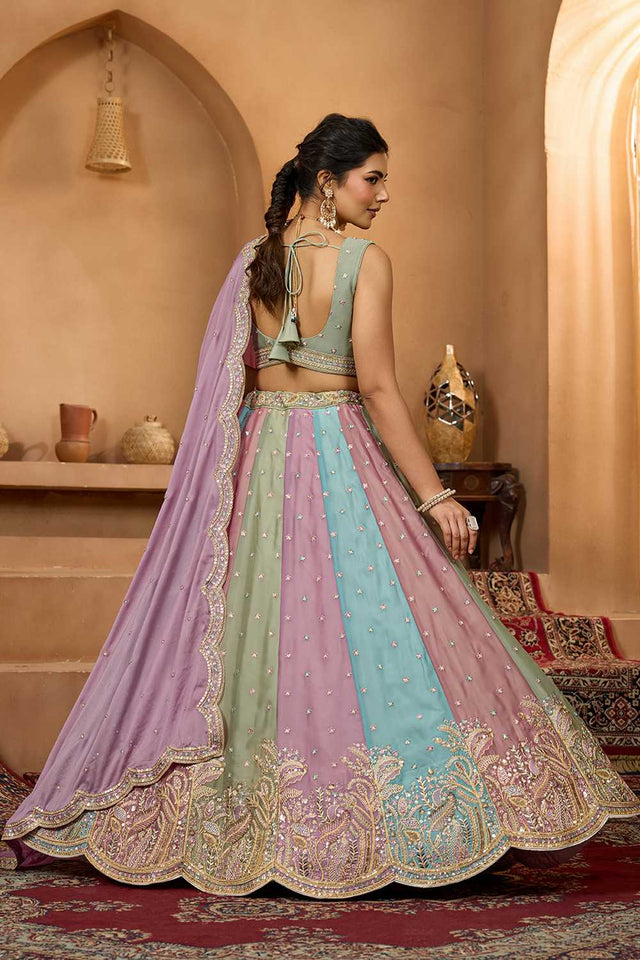 Multi-Color Floral Embroidered Georgette Lehenga