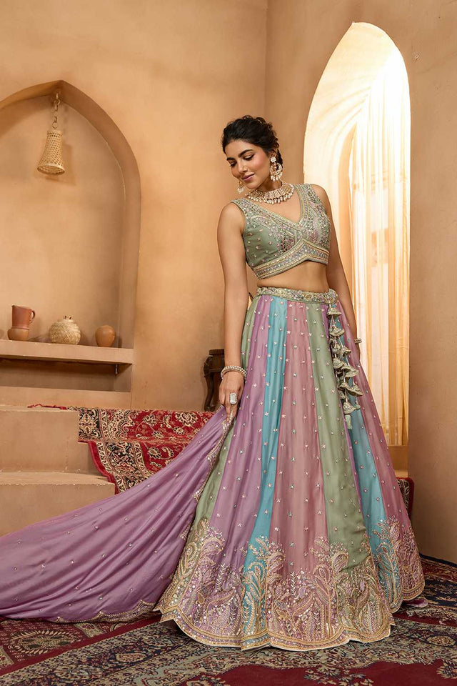 Multi-Color Floral Embroidered Georgette Lehenga
