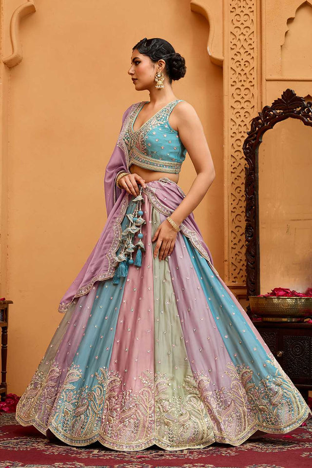 Multi-Color Floral Embroidered Georgette Lehenga