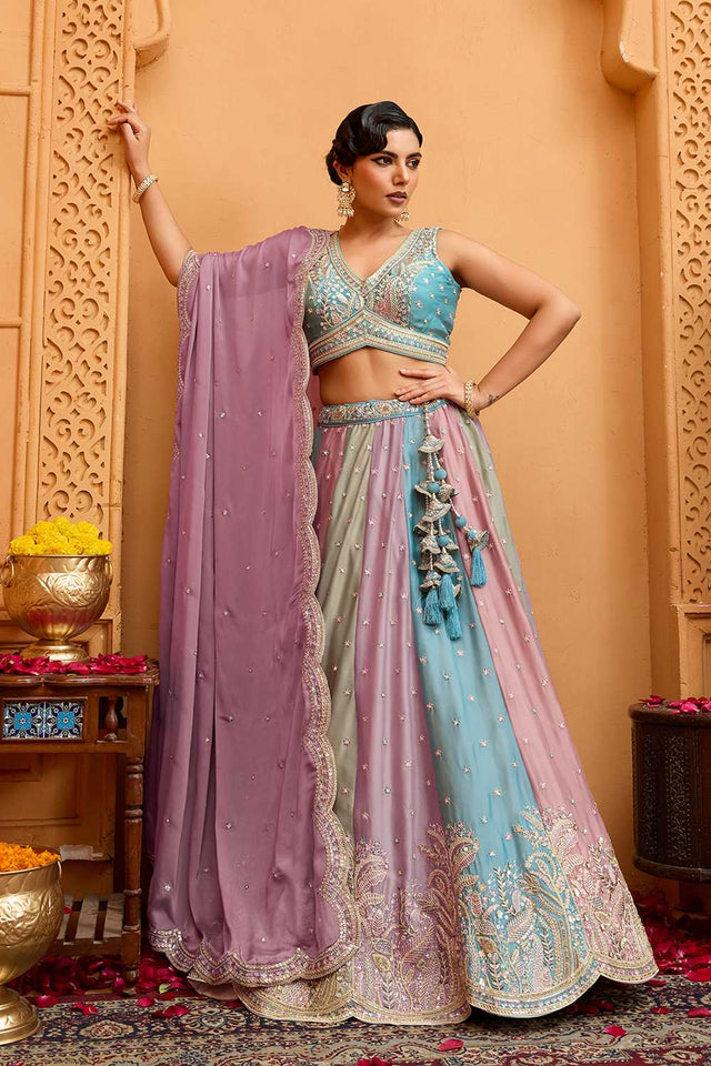 Multi-Color Floral Embroidered Georgette Lehenga