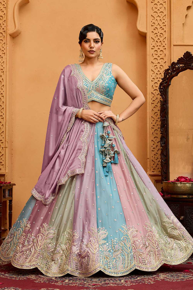 Multi-Color Floral Embroidered Georgette Lehenga