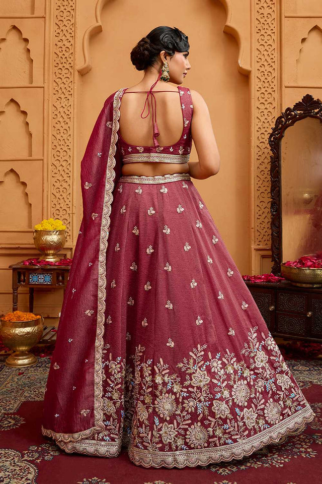 Gold Floral Embroidered Tissue Lehenga