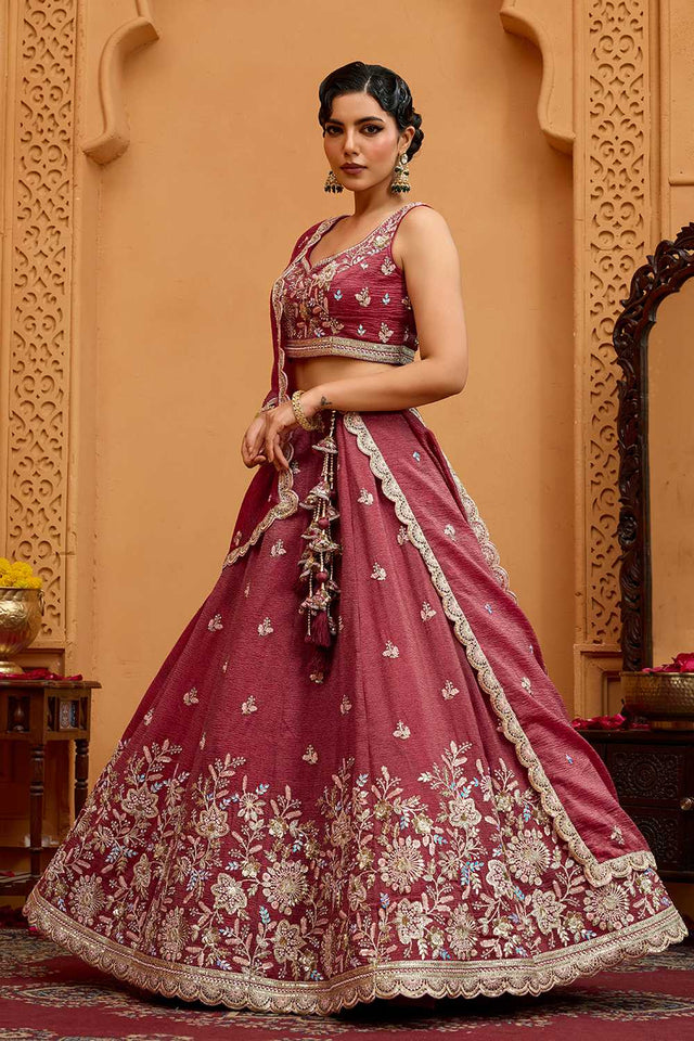 Gold Floral Embroidered Tissue Lehenga