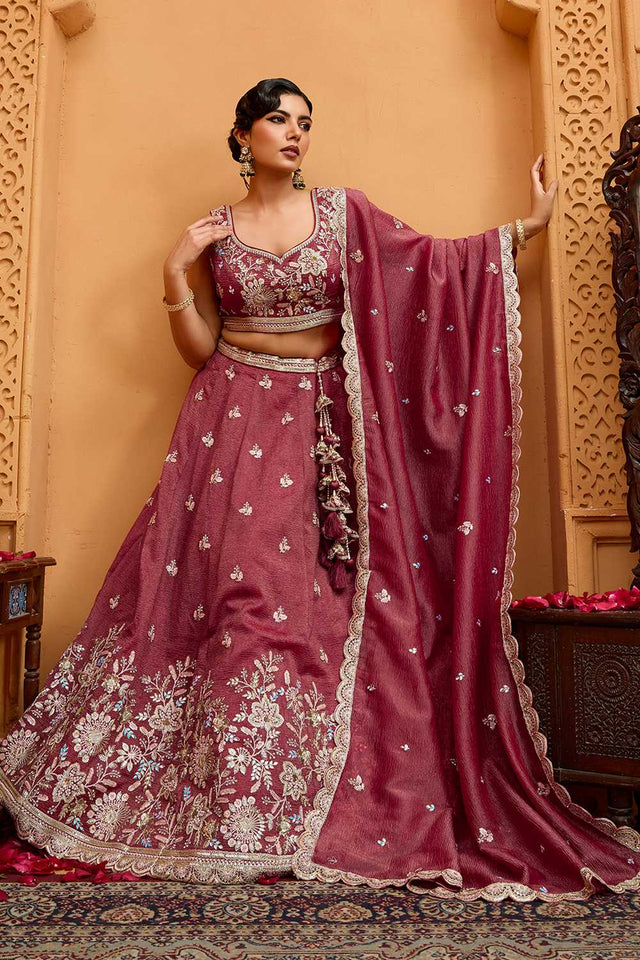 Gold Floral Embroidered Tissue Lehenga