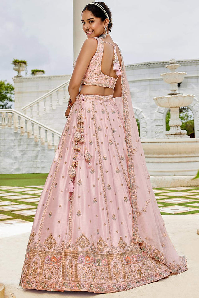Pink Floral Embroidered Silk Lehenga