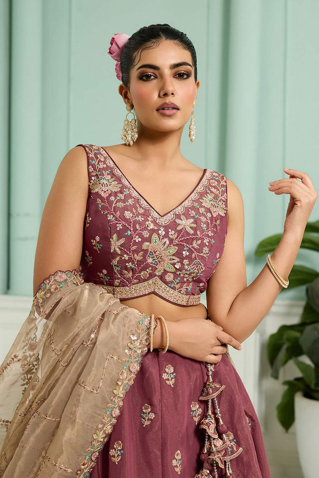 Multi Color Floral Embroidered Georgette Lehenga