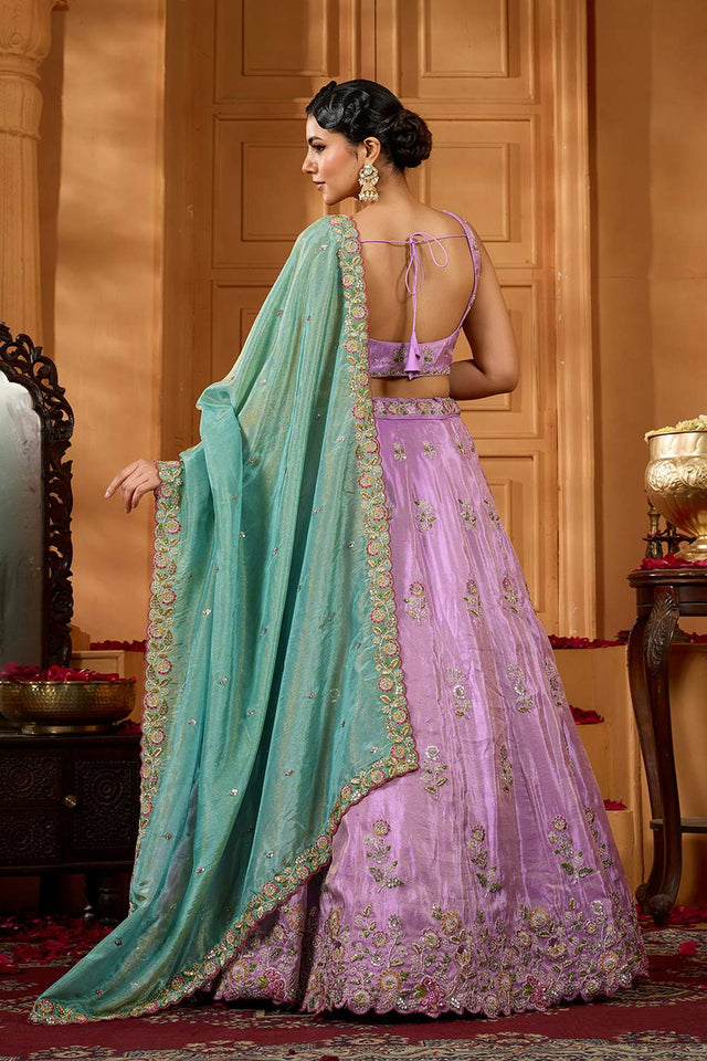 Lavender Floral Embroidered Satin Lehenga
