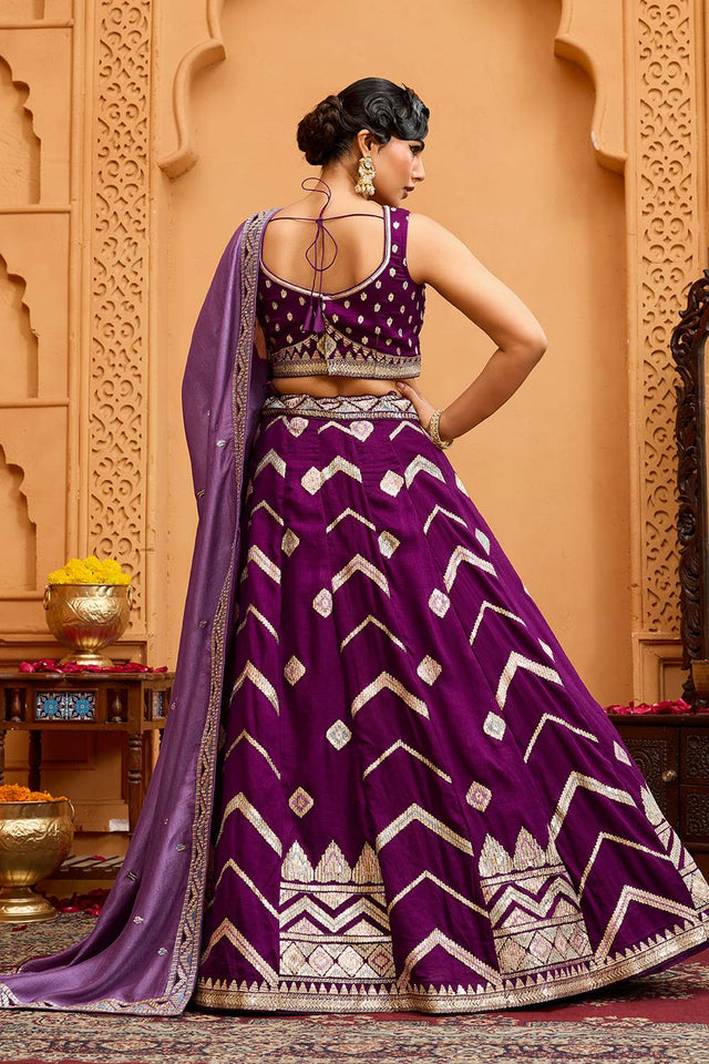 Maroon Thread Work Silk Lehenga