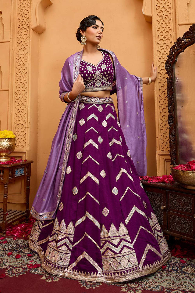 Maroon Thread Work Silk Lehenga